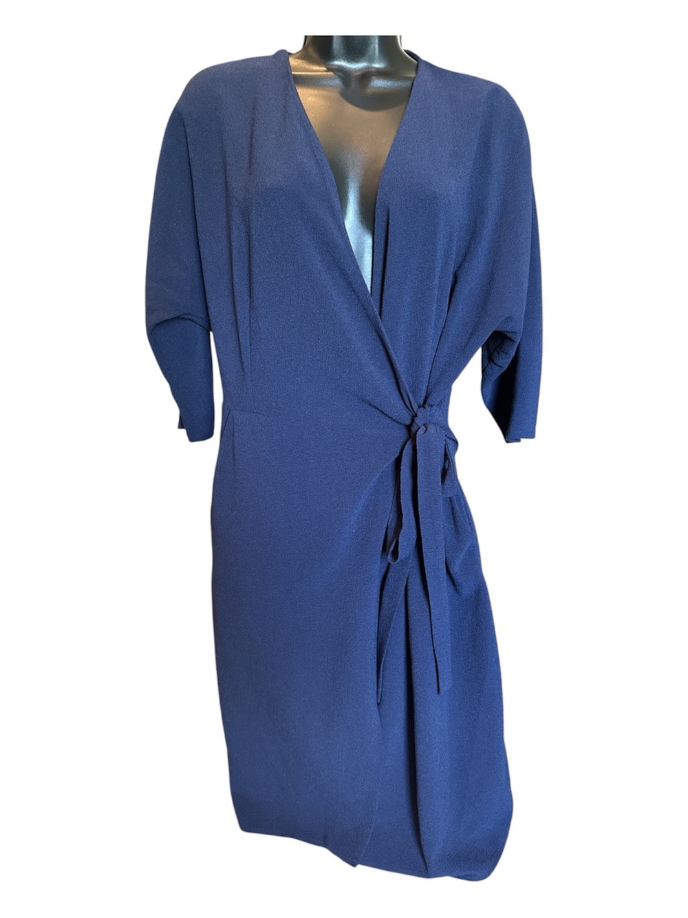 TopShop Navy Wrap Midi Dress with Side Tie